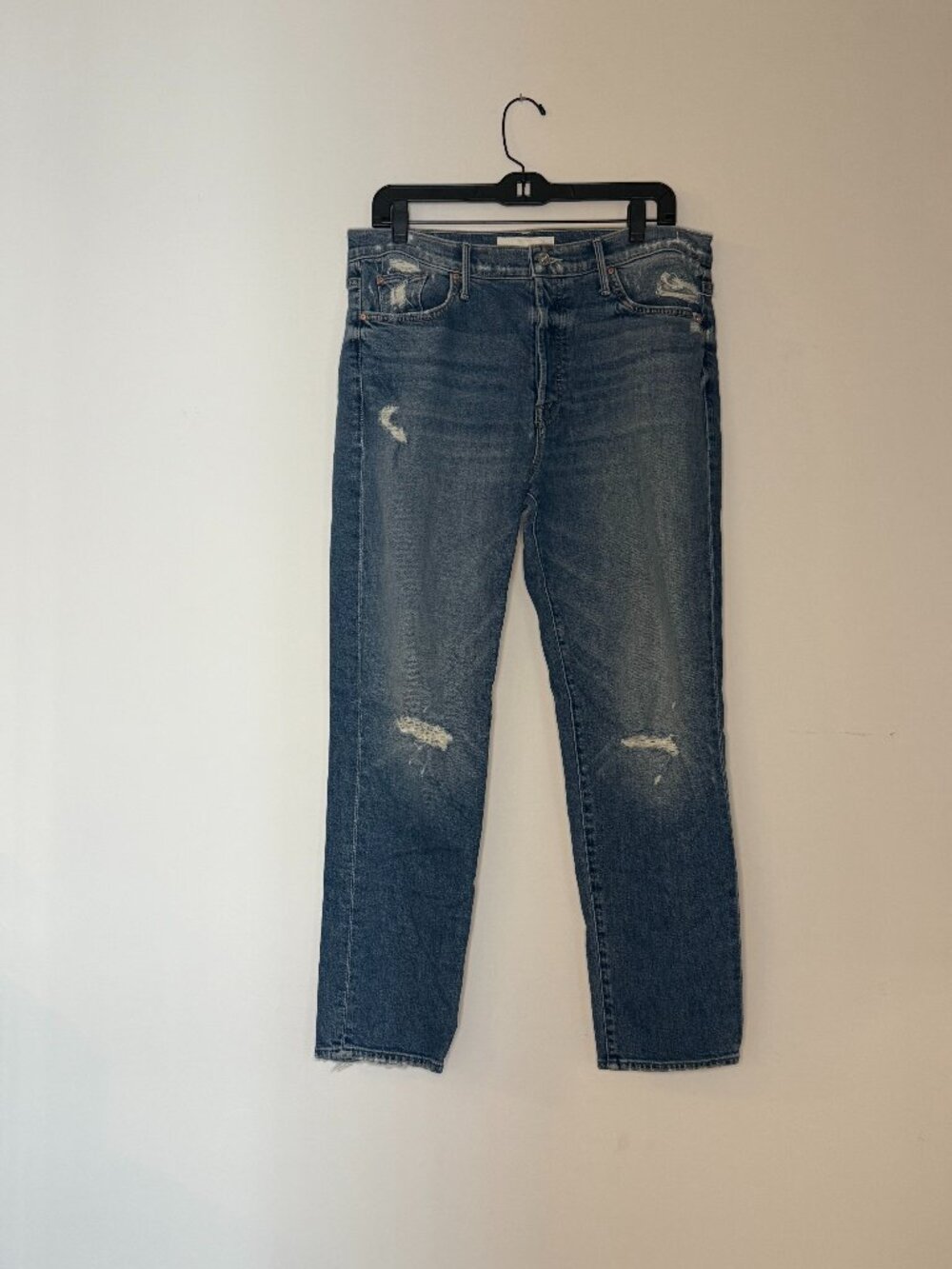 MOTHER Dark Wash Distressed Jeans Ripped Knees